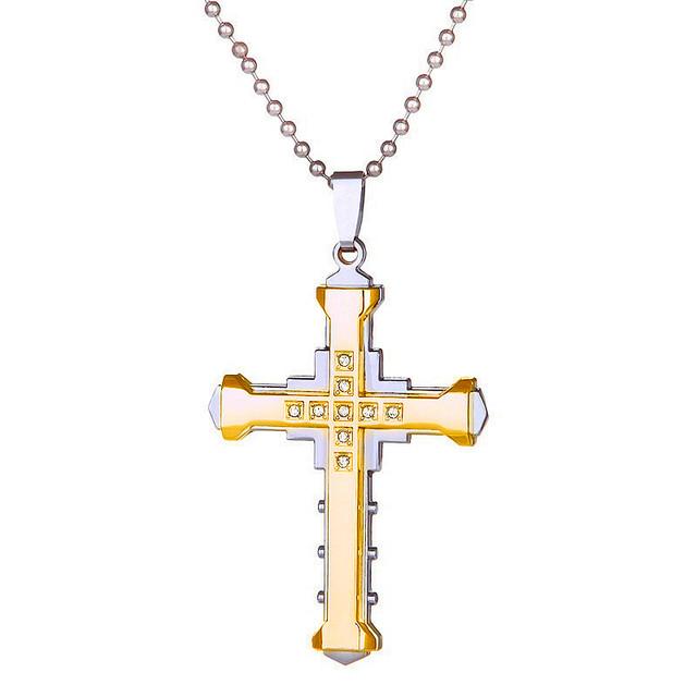 Fashionable Men Jesus Cross Zircon Necklace Gold Plated Cross Pendant Hip Hop Necklaces for Men Jewelry Party Anniversary Gift