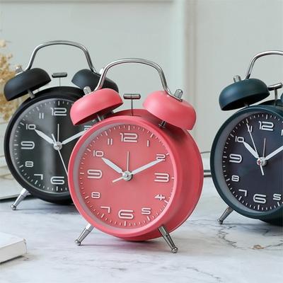 4 Inch Twin Bell Loud Alarm Clock Luminous Metal Frame Silent Student Alarm Clock Strong Wake-up Non-Ticking Table Clock