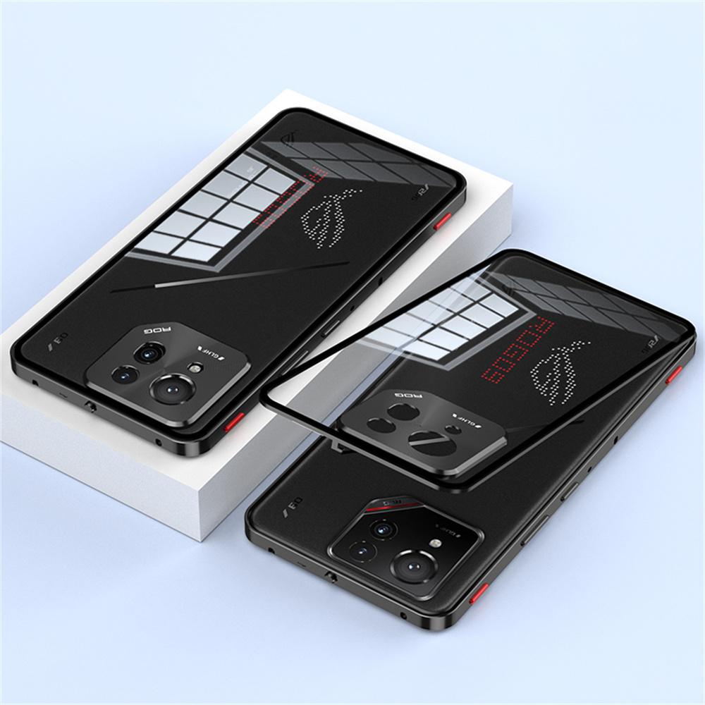 

Чохол для Asus ROG Phone 9 Pro 5G/Phone 9 5G Металева рамка Задня кришка із загартованого скла Мобільна кришка з кнопкою-слайдером Black