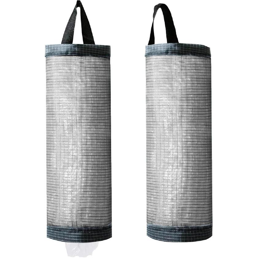 TOGETRUE Plastic Bag Holder, Grocery Bag Holder Mesh Hanging Storage Bag Dispenser (Black 2 Packs)