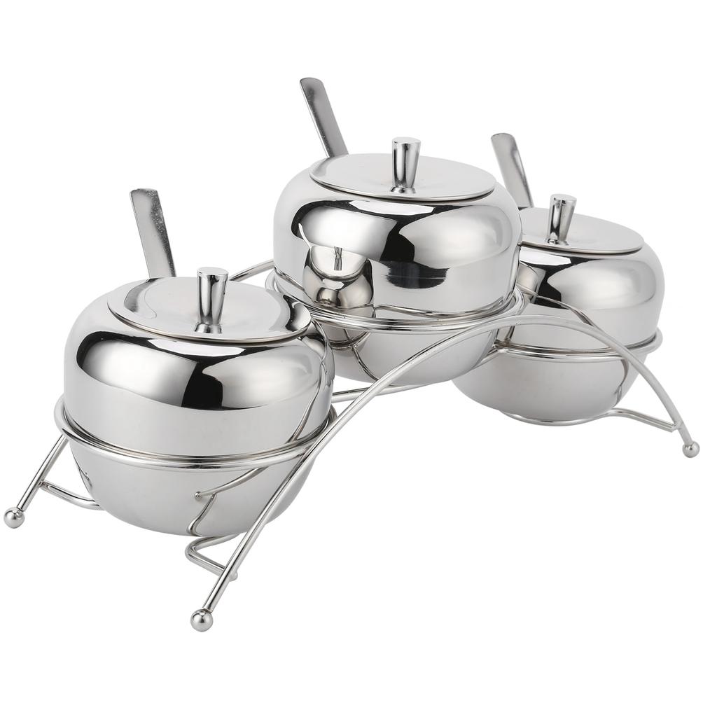 Stainless Steel Condiment Seasoning Containers Pots Set Salt Pepper Sugar Storage Organizers