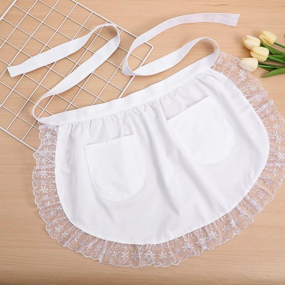 Avental Vintage de Meia Cintura com Acabamento em Renda Avental Curto Pinafore Lolita Sexy para Mulheres