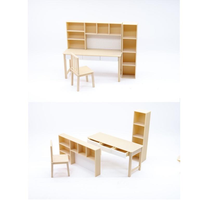 1 Set 1/12 Maßstab Puppenhaus Miniaturmöbel Bausatz Mini Kombinationsschreibtisch Modell Heimbüro Bücherregal Dekor