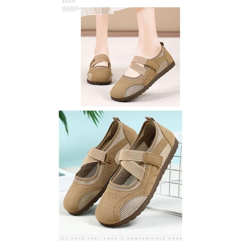 Women Cutout Mesh Mary Jane Flats Breathable Hook and Loop Shoes