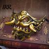 Stage Performance Halloween Props Japanese Hannya Red Half Mask, Wolf Teeth & Embossed Cloud Details, Breathable Lightweight Detailed Relief