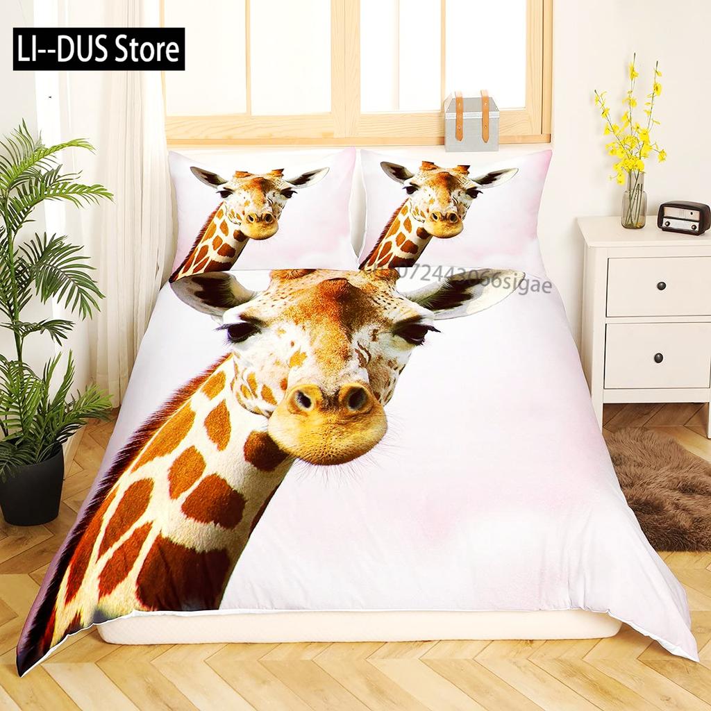 Giraffe Duvet Cover Queen,Tropical Wild Animal Comforter Cover 3pcs, Soft Bedding Set,Romantic Giraffe Bedroom Decor Quilt Cover