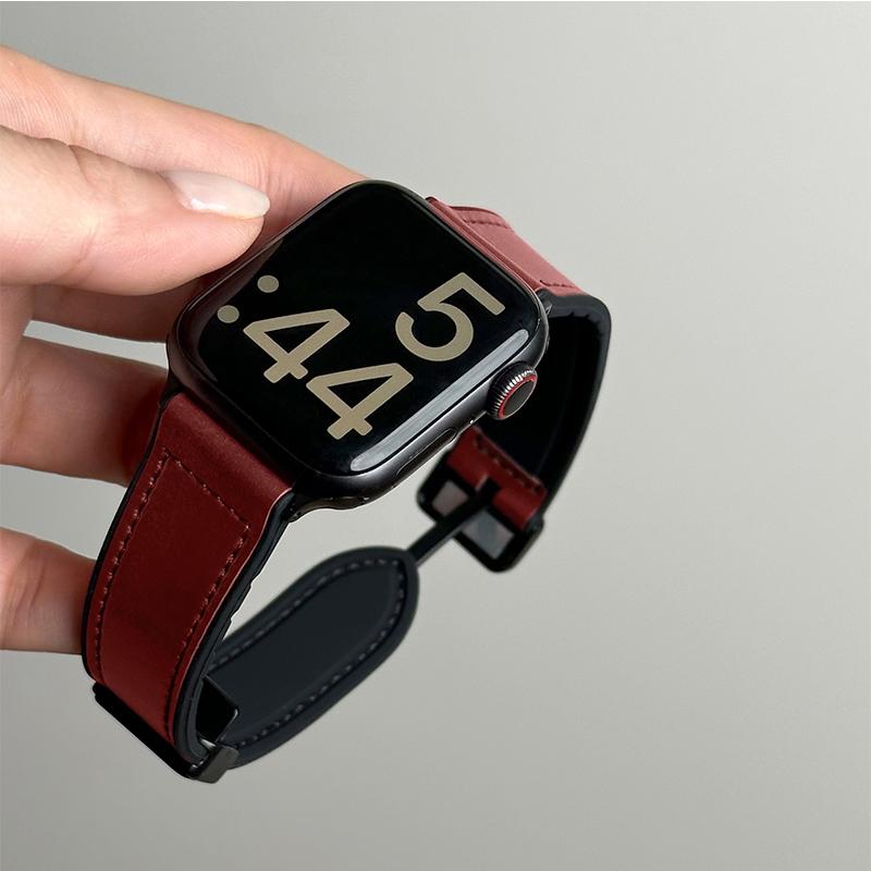 Leather+Silicone Strap For Apple Watch Band Ultra 49mm 44mm 45mm 41mm 46mm 40mm 42mm Magnetic Bracelet iwatch Series 2028