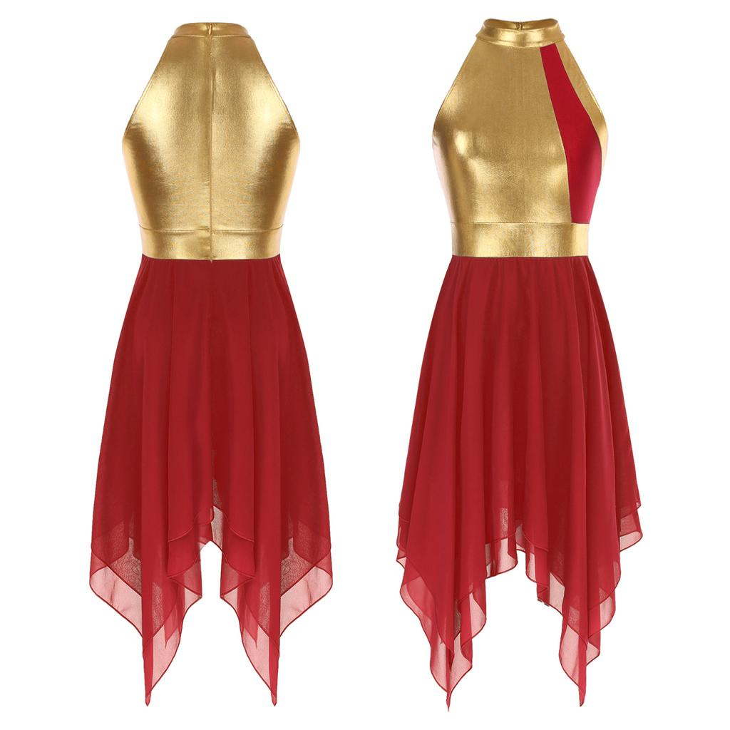 Damskie metalowe stroje do tańca liturgicznego, liryczne szaty do tańca, sukienki kultowe