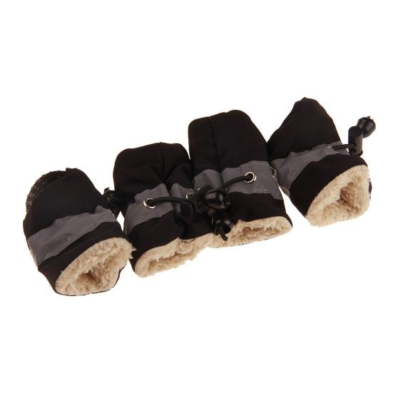 4Pcs Winter Dog Puppy Anti-Slip Sole Adjustable Boots with Shoes Warm Waterproof Fleece Lined Dog