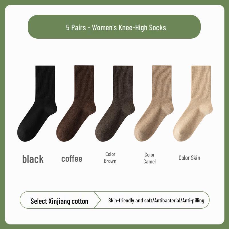Autumn Maillard Women's Pure Cotton Over-the-Knee Retro Anti-Odor Scrunched Socks for Fall and Winter