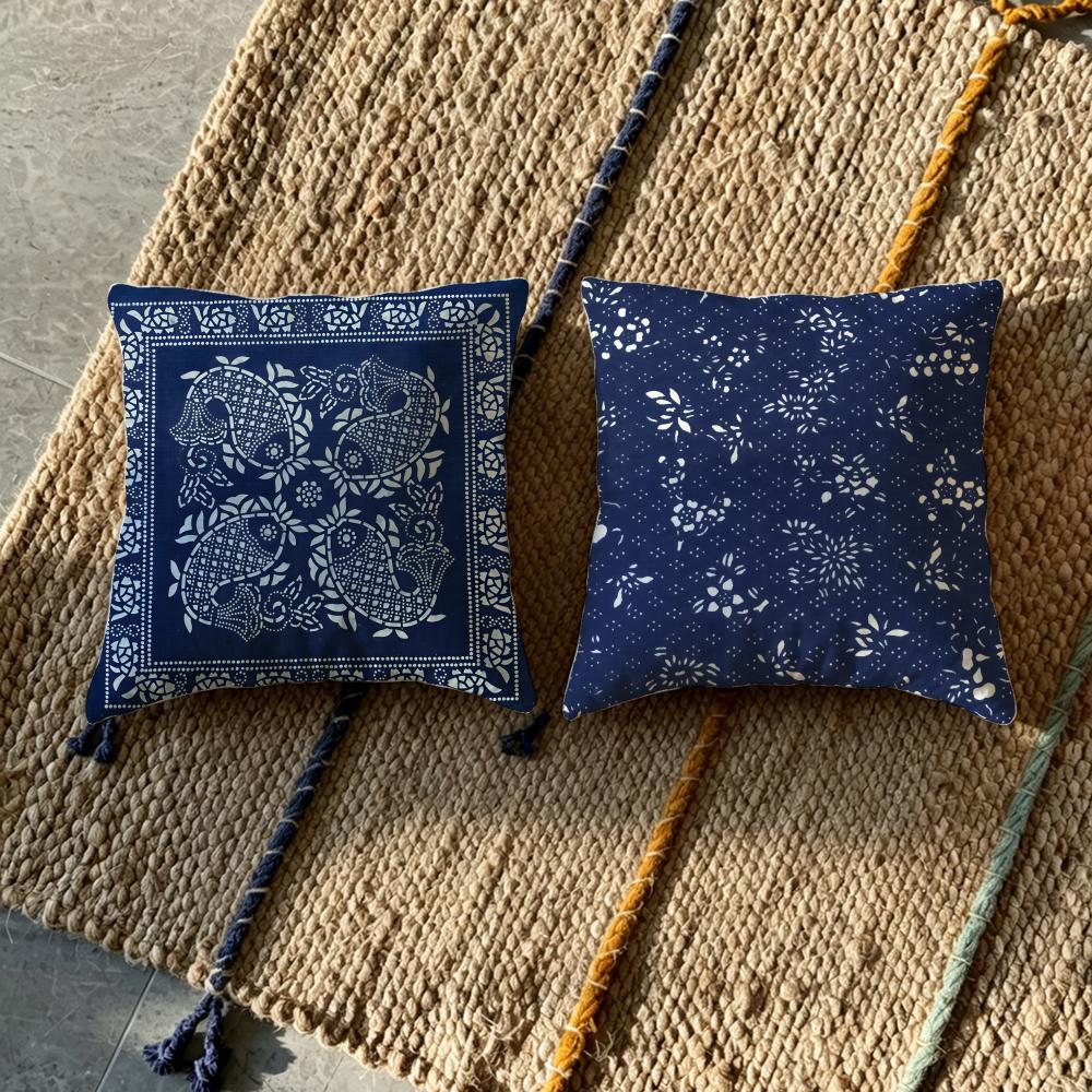 B-Blue Calico Cushion Cover Cushion Cover Pillowcase, Anti-Mite Invisible Zipper, Linen Sofa Cushion