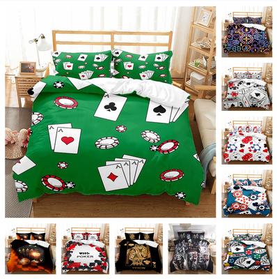 3D-Bettwäscheset mit hochauflösendem Poker-Druck, Daunendecke und Kissenbezug mit Kartenmuster, 2/3-teilig, waschbar und schnell trocknend, Heimdekoration