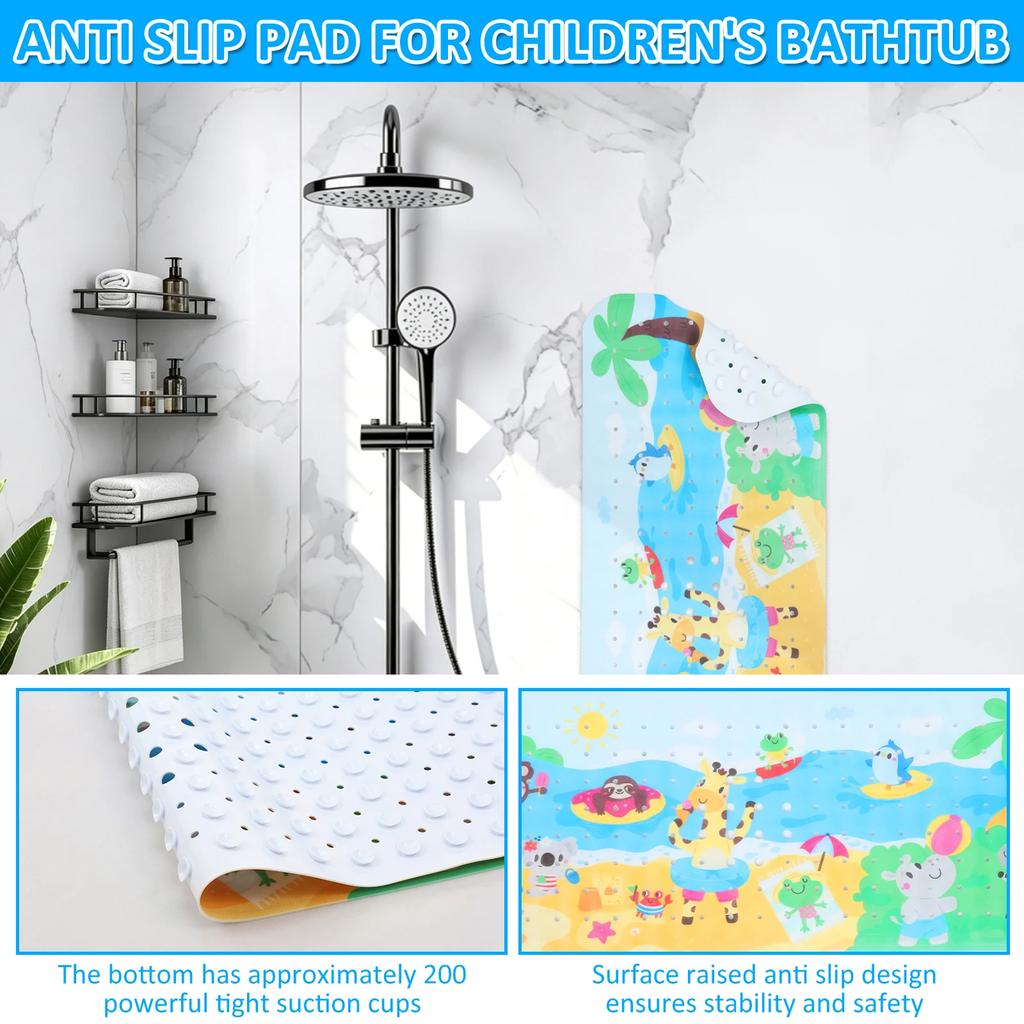 Baby Bath Mat Non Slip Baby Bathtub Mat with Strong Suction Cup 40x10cm Extra Long Cartoon Toddler Shower Bath Mats Bathroom Rug