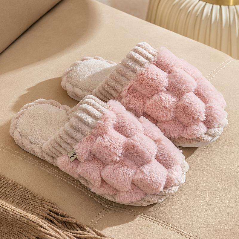 Cotton slippers women autumn and winter confinement indoor home non-slip thick bottom plush warm couple men