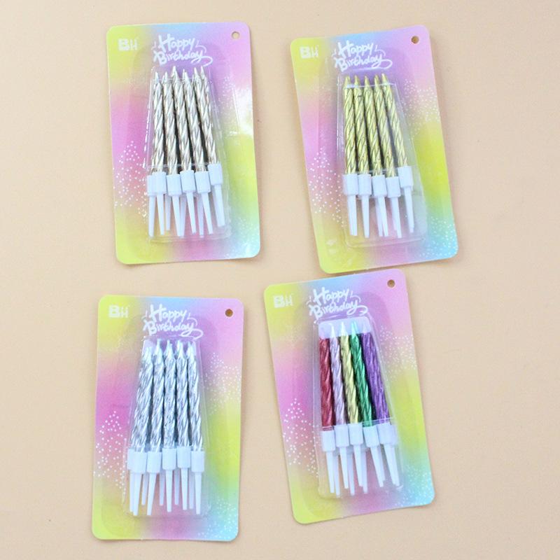 New Gold-plated Threaded 10-piece Suction Card Candles Colorful Electroplated Spiral Gold and Silver Party Decoration Candles