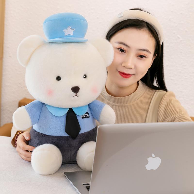 New traffic police bear doll police teddy bear doll soft and skin-friendly couple bear soothing high-quality plush toy
