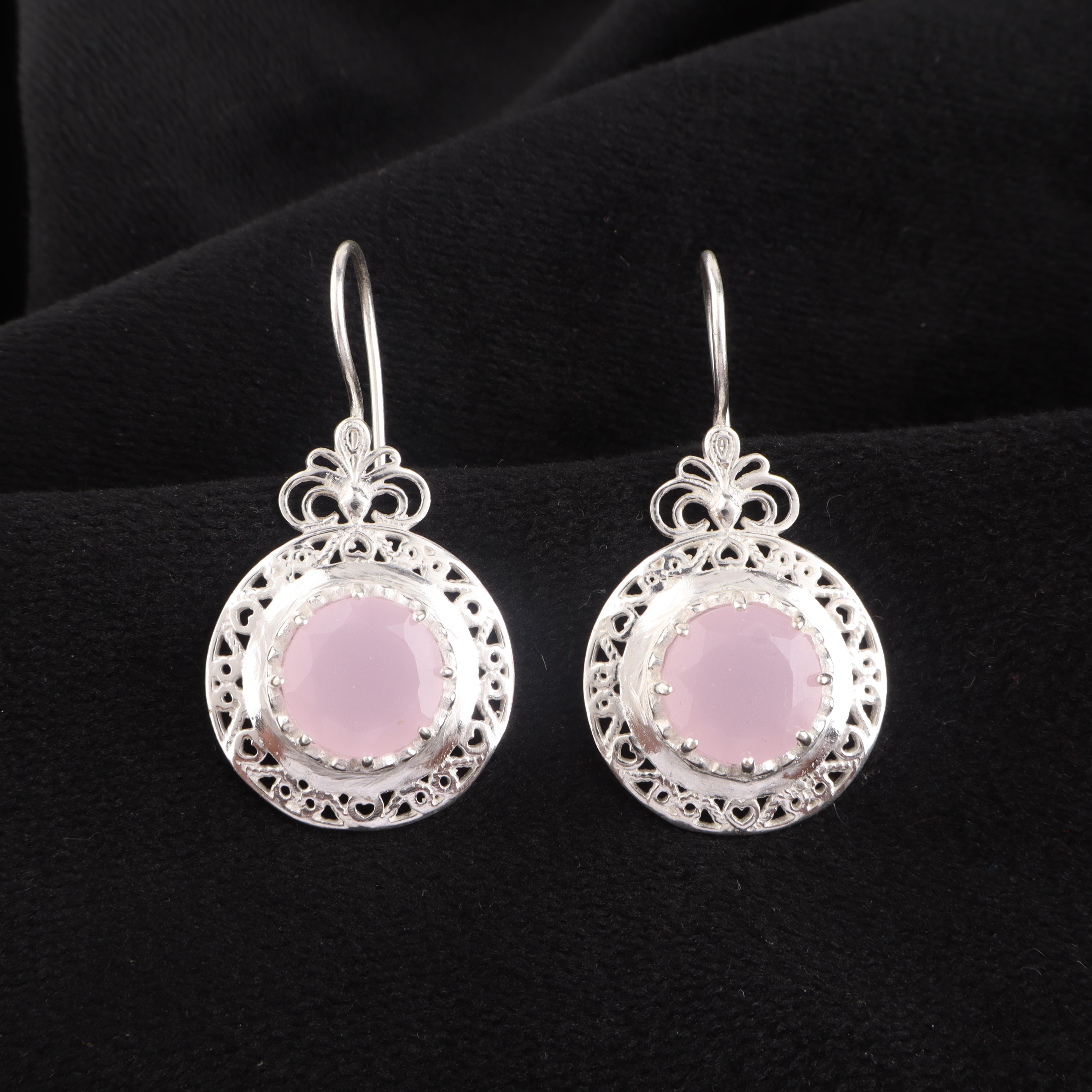 

Rose Chalcedony Gemstone Silver Earring 1.5 , 925 Sterling Silver Jewelry, October Birthmonth Gift, Pink Stone Earring For Her CE-25-19
