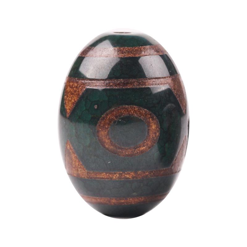 Tibetan Three-Eyed Dark Green Agate Dzi Pendant Necklace