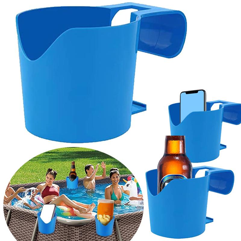 Poolside Storage Basket with Pool Cup Holder, Thickened Plastic Pool Basket for Above Ground Pool Accessories, Outdoor Swimming