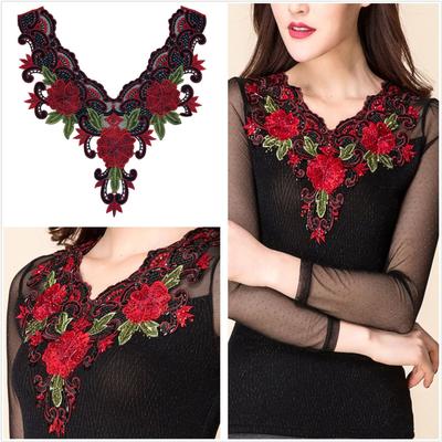 Mesh Bottom With Thick And Dense Embroidery Flower Collar Can Be DIY