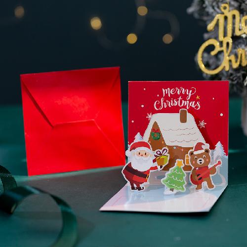 Christmas 3d Three-dimensional Greeting Card Handwritten Thank You Card Christmas Postcard High-end Folding Card Greeting Card with Envelope