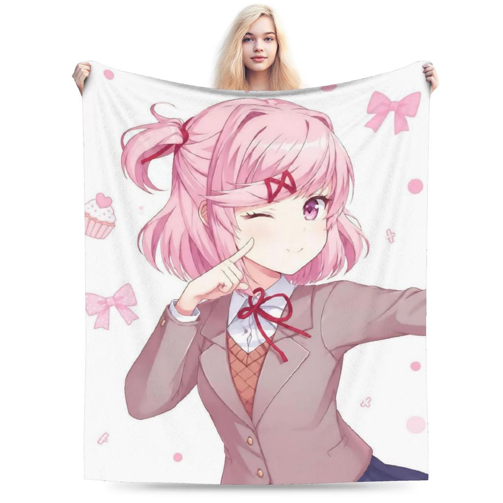 Pink Natsuki Anime Games Velvet Throw Blanket Anime Blanket for Home Bedroom Warm Bedspread