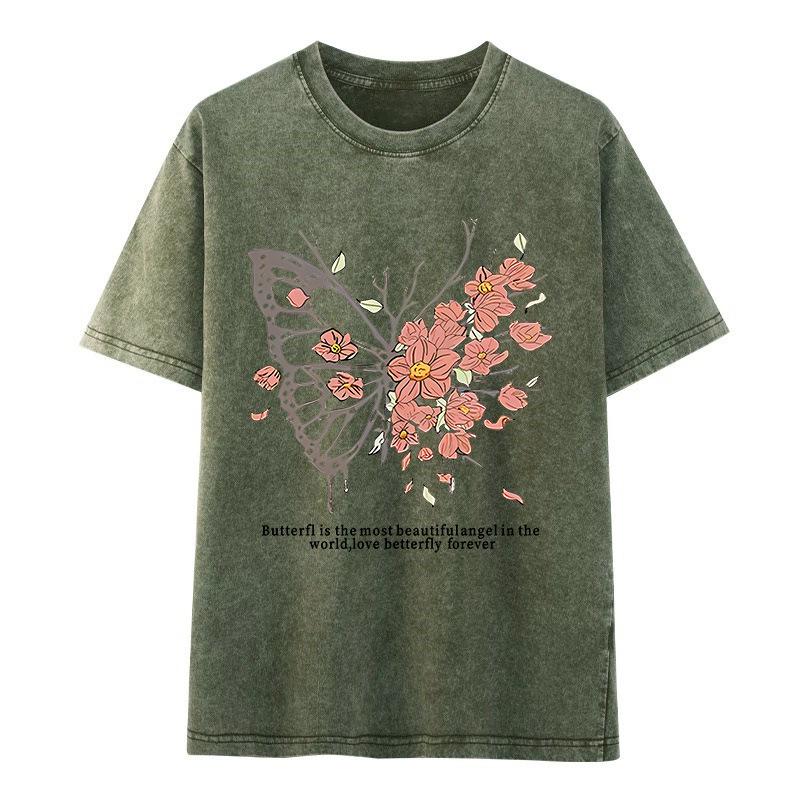 Unisex Retro Washed Cotton Short Sleeve T-shirt - Vintage Style, European & American Trend, Loose Five-Point Sleeve