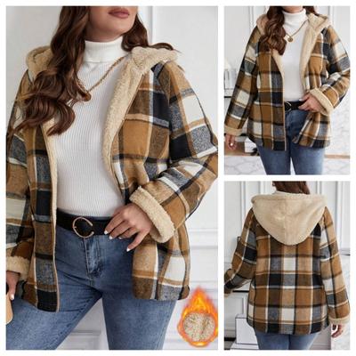 Europe And The United States Plaid Jacket Women's Models Of Fall And Winter Ladies Warm Trend Fashion Hooded Cotton Jacket