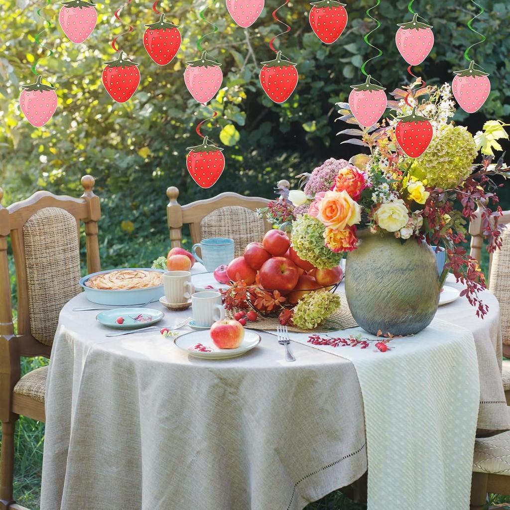 36 PCS Strawberry Hanging Swirl Banner, Strawberries Party Decorations Berry Theme First Birthday Hanging Swirl Ceiling Strawberries Birthday Banners