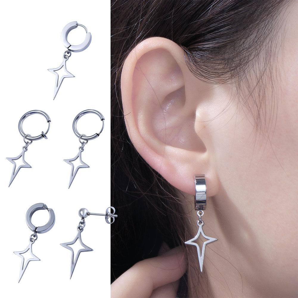 Male Drop Earring Clip Earring Korean Style Ear Cuff Cross Star Dangle Earring Men Hoop Earring