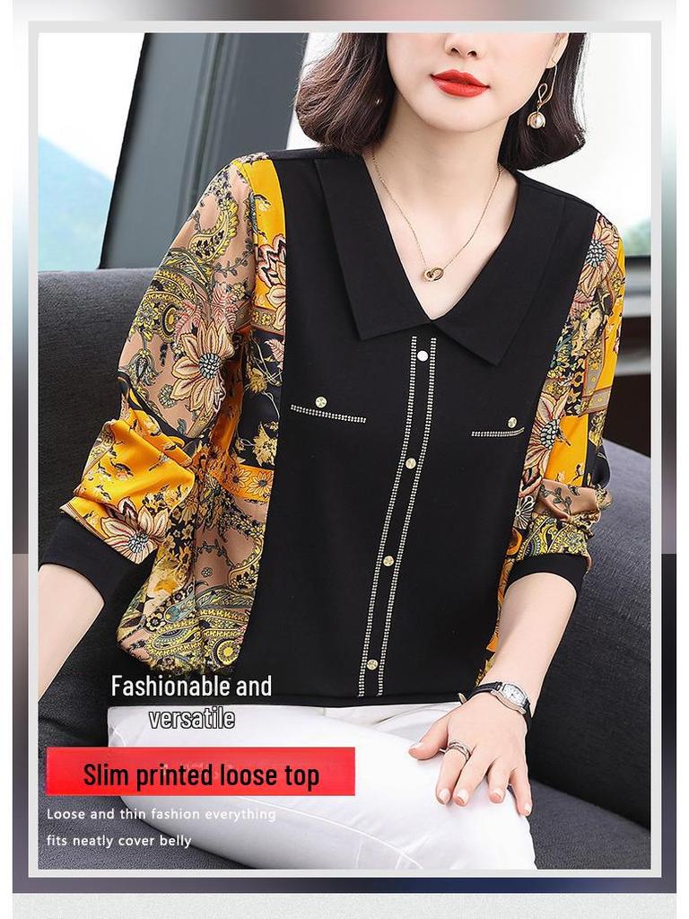 Damen Stilvolles Langarm-T-Shirt mit Chiffon-Einsätzen für Mittelalte & Ältere - Herbstkollektion 2024