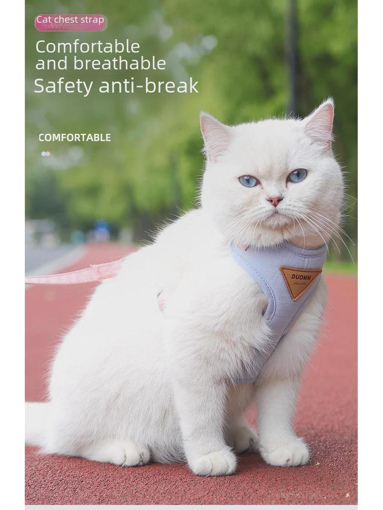 Cat Anti-Escape Traction Leash: Secure Vest-Style Harness for British Shorthair & Kittens, I-Shaped Design for Outdoor Walks