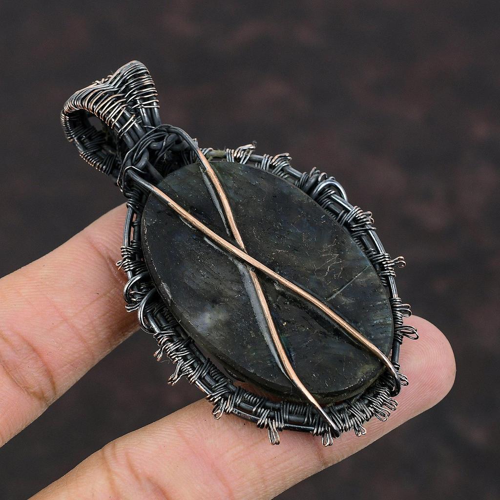 Labradorite Gemstone Pendant Copper Wire Wrapped Pendant Handmade Pendant Labradorite Pendant Jewelry Copper Jewelry For Gift Healing Stone
