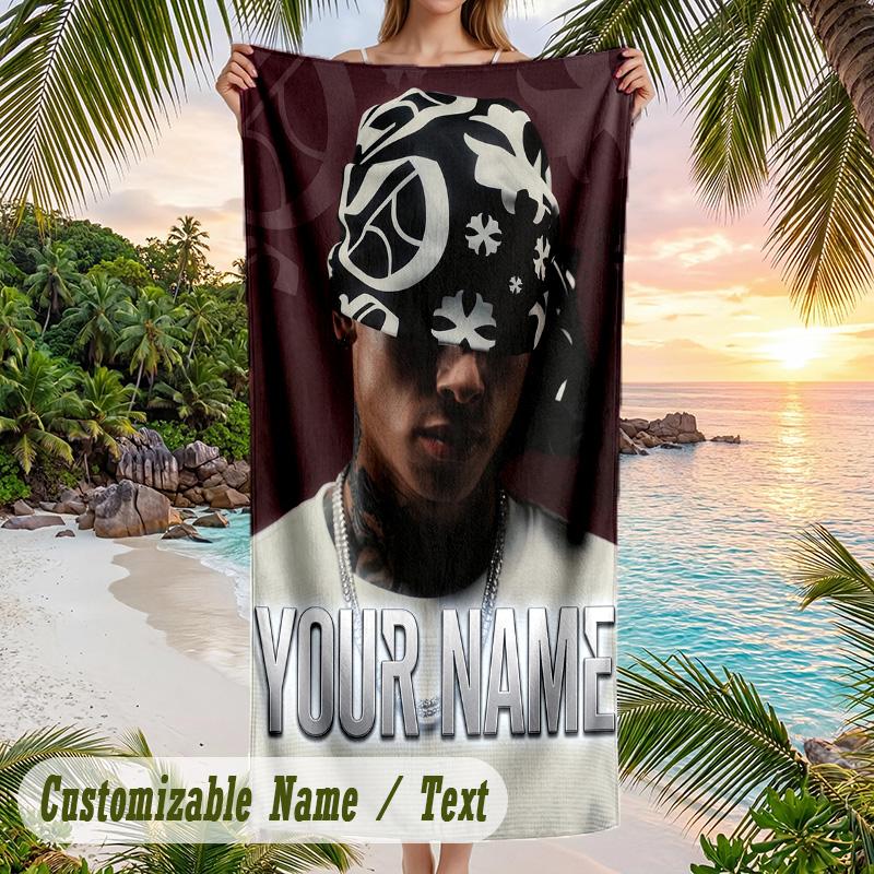 Central Cee Beach Towel, Personalized Custom Name Text, Quick Dry Large Absorbent Towel For Beach Pool