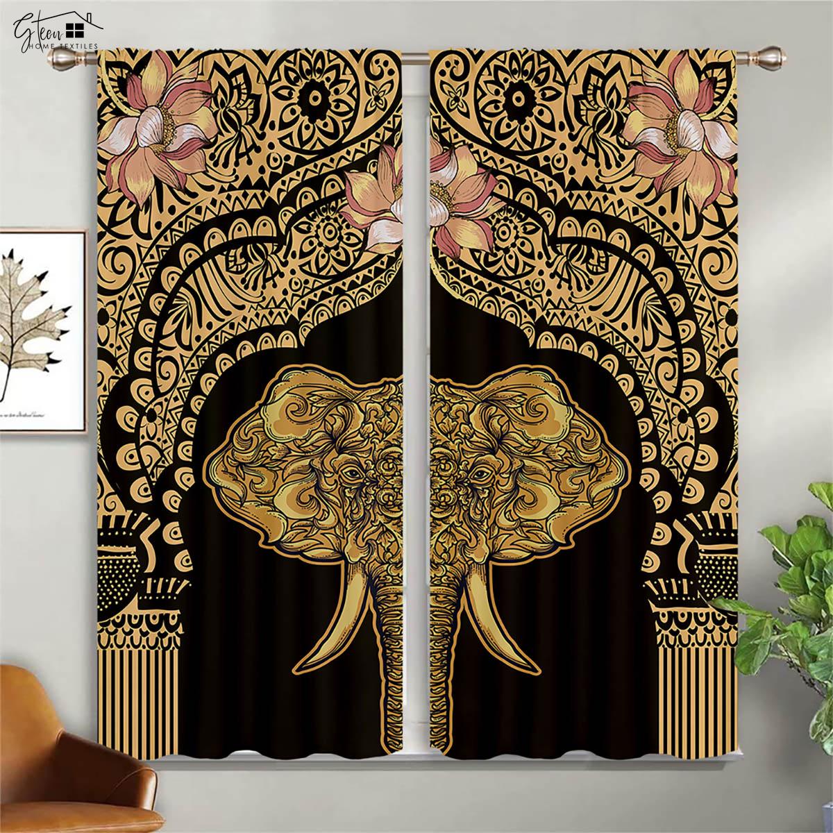 

Декоративные шторы с рисунком слона в скандинавском стиле, фон для прямых эфиров интернет-знаменитостей, для спальни в хостеле, шторы с 3D-печатью, 2 шт. W50xH130(CM)x2PCS&Rod pocket