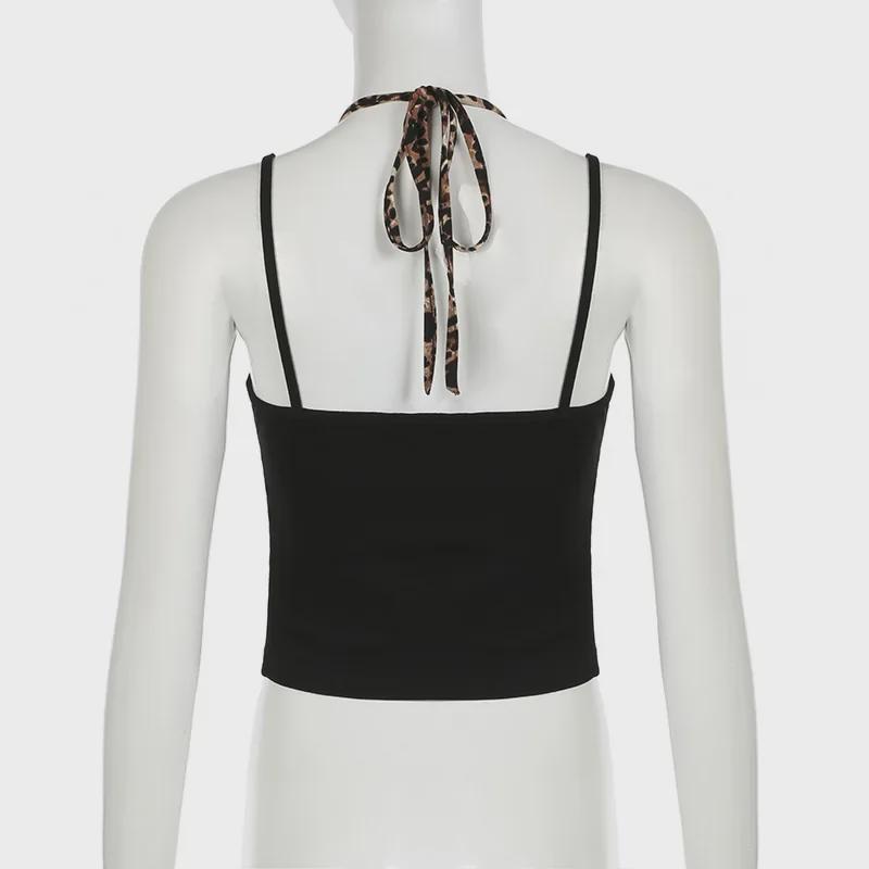 Wild Leopard Print Patchwork Crop Top - American Retro Color Block Camisole