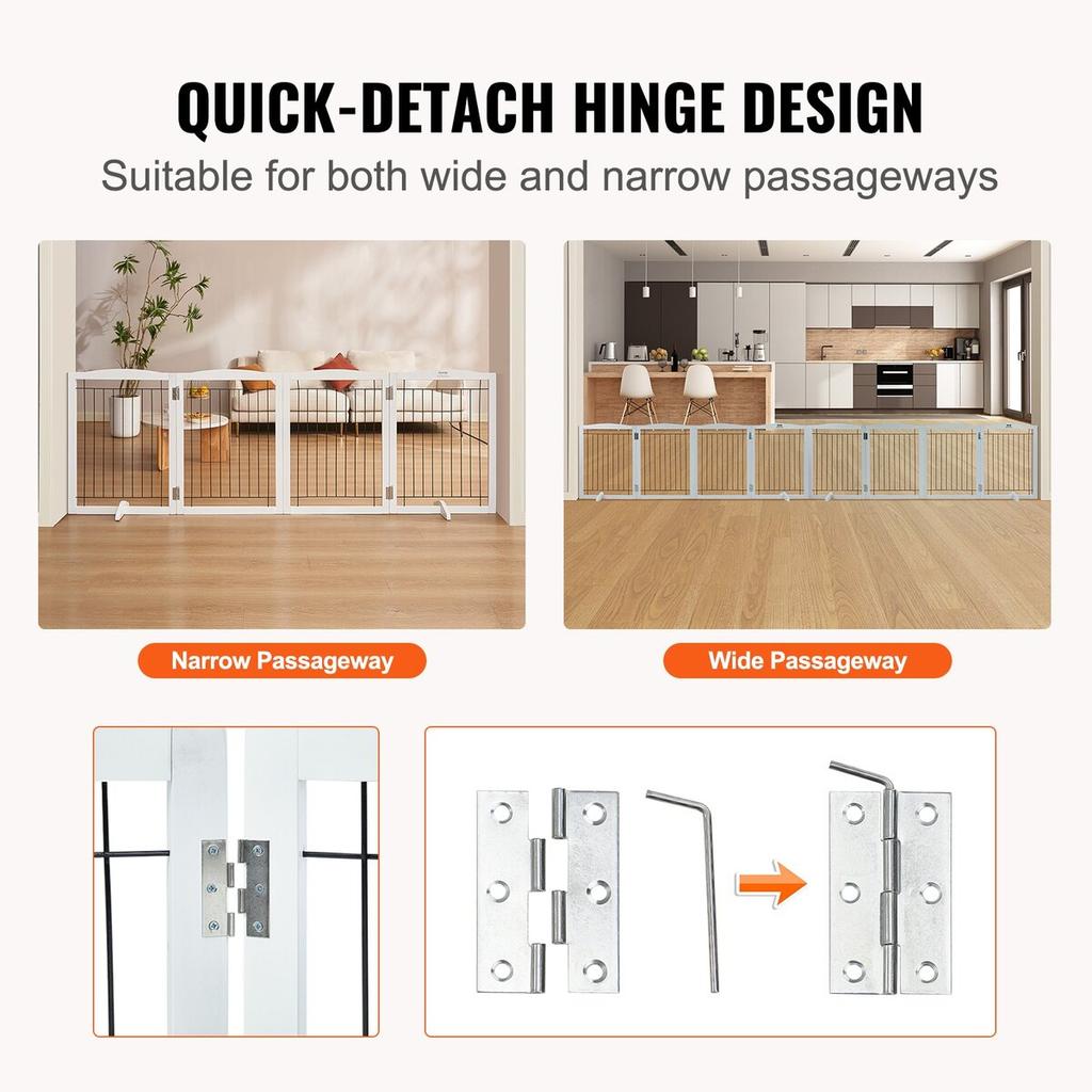 Free Standing Dog Gate 32x96.5 Inch Freestanding Pet Gate Foldable White