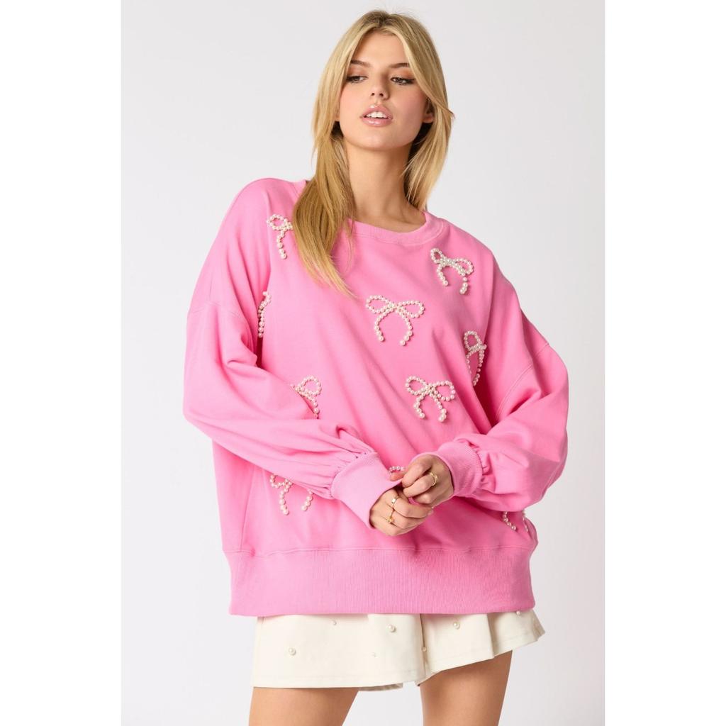 Autumn and Winter New Women's Clothing Pearl Bow Decorative Long-sleeved Top Casual Sweater
