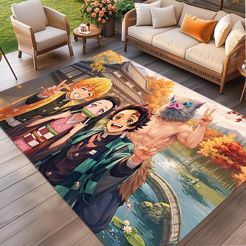 Demon Slayer Print Rug, Washable Floor Carpet, For Entryway Dorm Laundry Room Office Study, Home Decor Birthday Christmas Gift