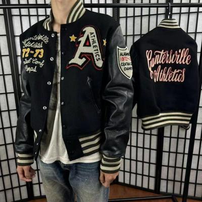 Mens Lightweight Cotton Blend Baseball Jacket Slim Fit Streetwear Embroidered Letter Design Stand Collar