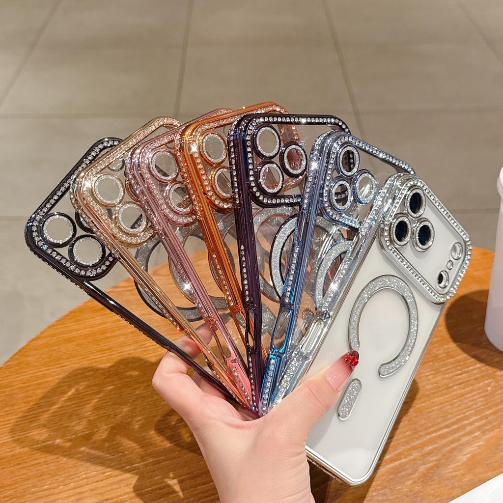 IPhone17PROMAX Plating Flash Powder Diamond Magnetic Suction Phone Case Suitable for Apple 16 Advanced Sense Anti Fall Soft Case