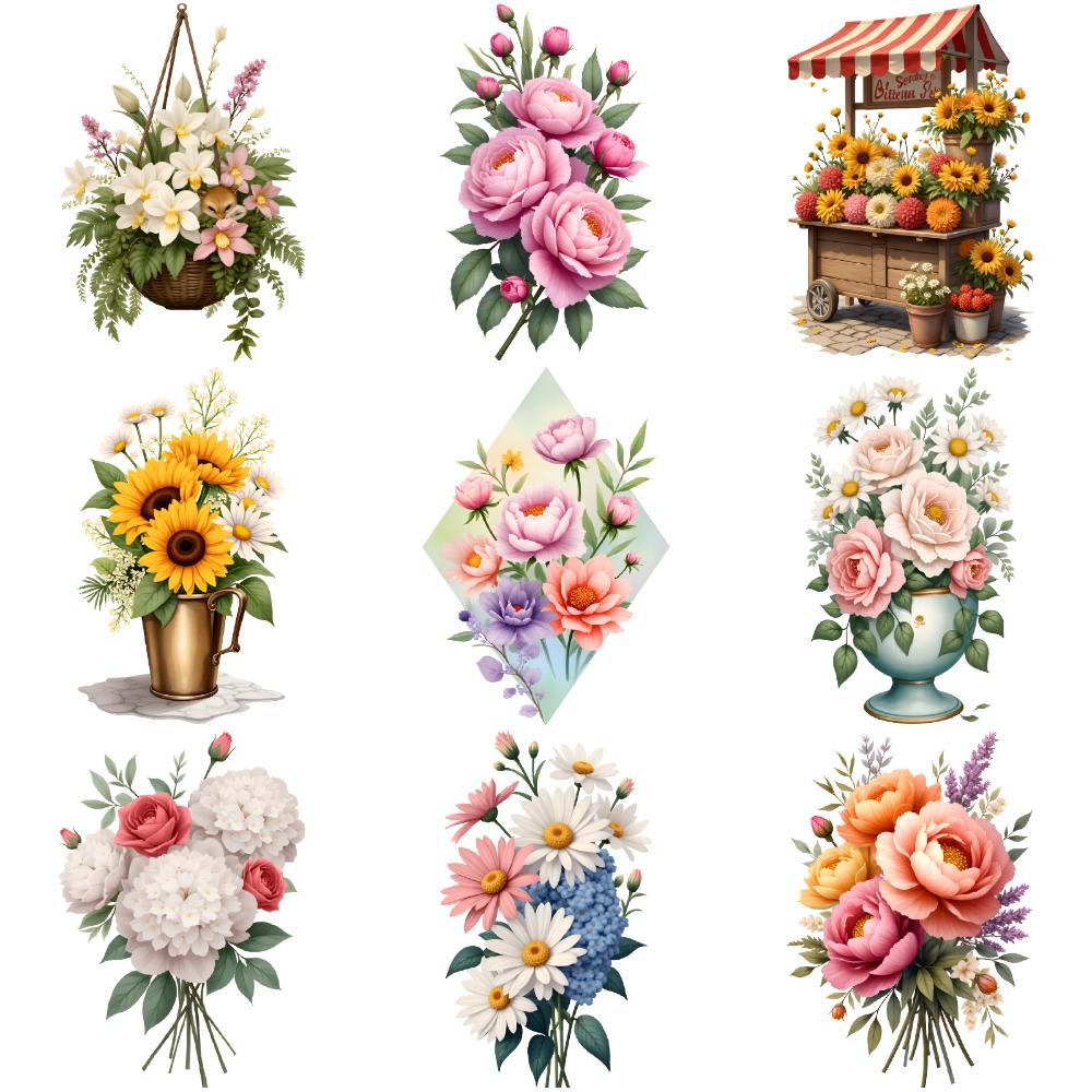 9 Stück Blumen Temporäre Tattoos für Männer Frauen Pflanze Narzisse Rose Pfingstrose Fake Tattoo Aufkleber Wasserdicht Körper Arm Tattoo Aufkleber