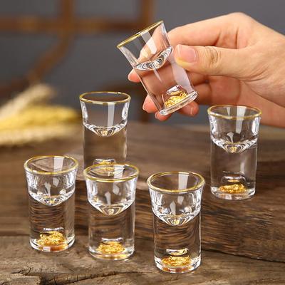 Luxury  Glass Vodka Glass Sake Shochu Glass Bar Liqueur Double Bottom Gold Foil Glass Tea Cup High-End Gifts Hard Liquor