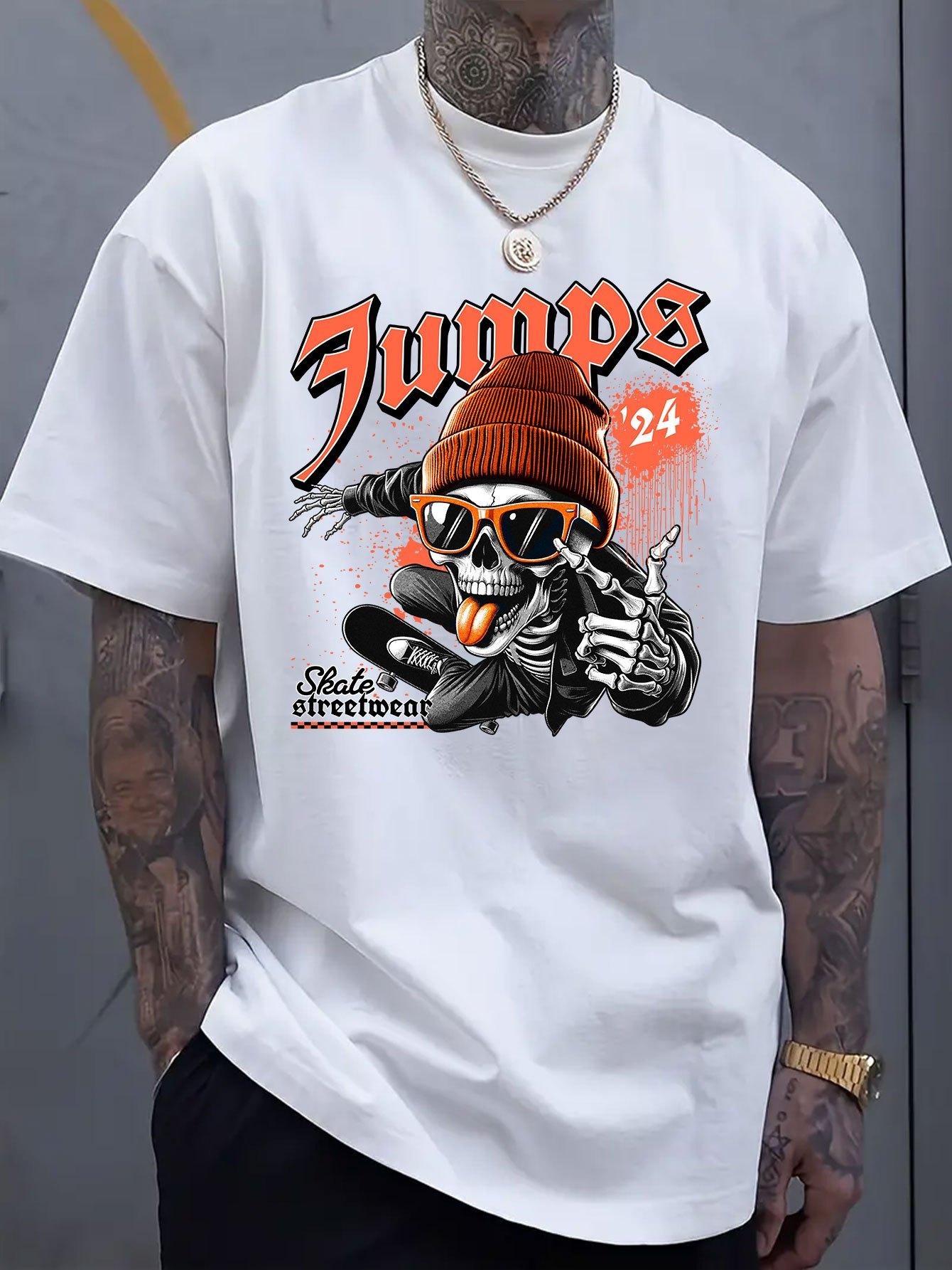 

Мужская футболка из роскошного хлопка с коротким рукавом и графическим принтом черепа в стиле хип-хоп, летняя, унисекс, мужская и женская, повседневная, свободного кроя, трендовая 4XL