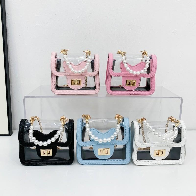 Transparent Handheld Pearl  Handbag Childhood Fun Stitching Single Shoulder