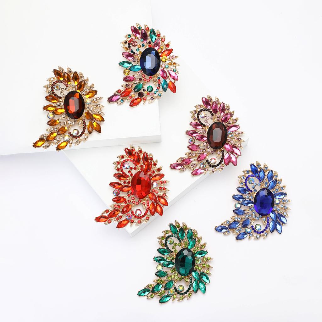 Africká slitina diamantová velká skleněná brož, luxusní jemná dámská obleková ozdoba na kabát a korsáž