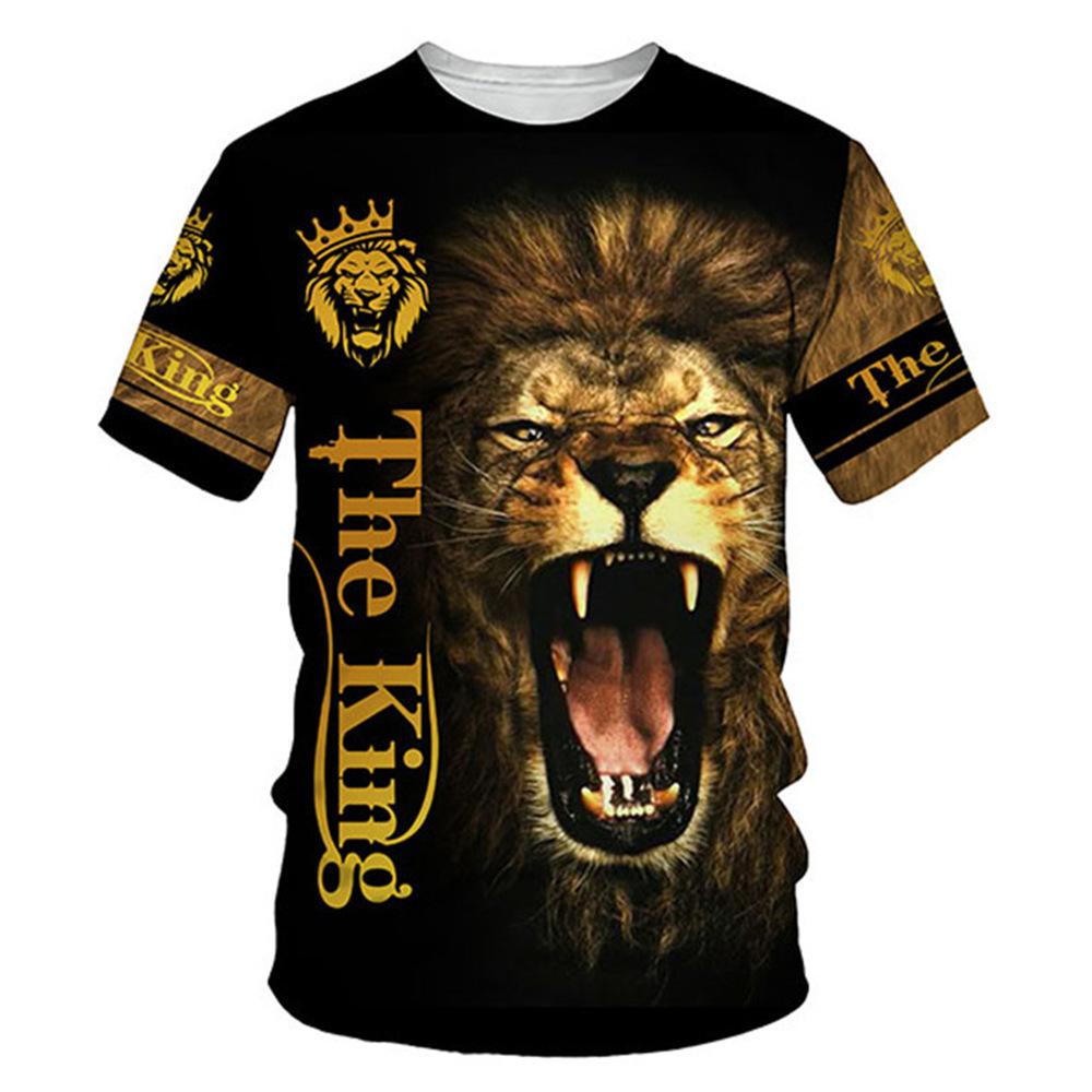 Roaring Lion King Graphic Short Sleeve T-Shirt, Stylish Casual Print Tee