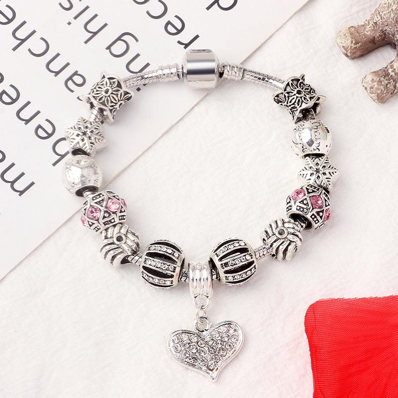 Women's Snowflake Diamond Heart Pendant Bracelet