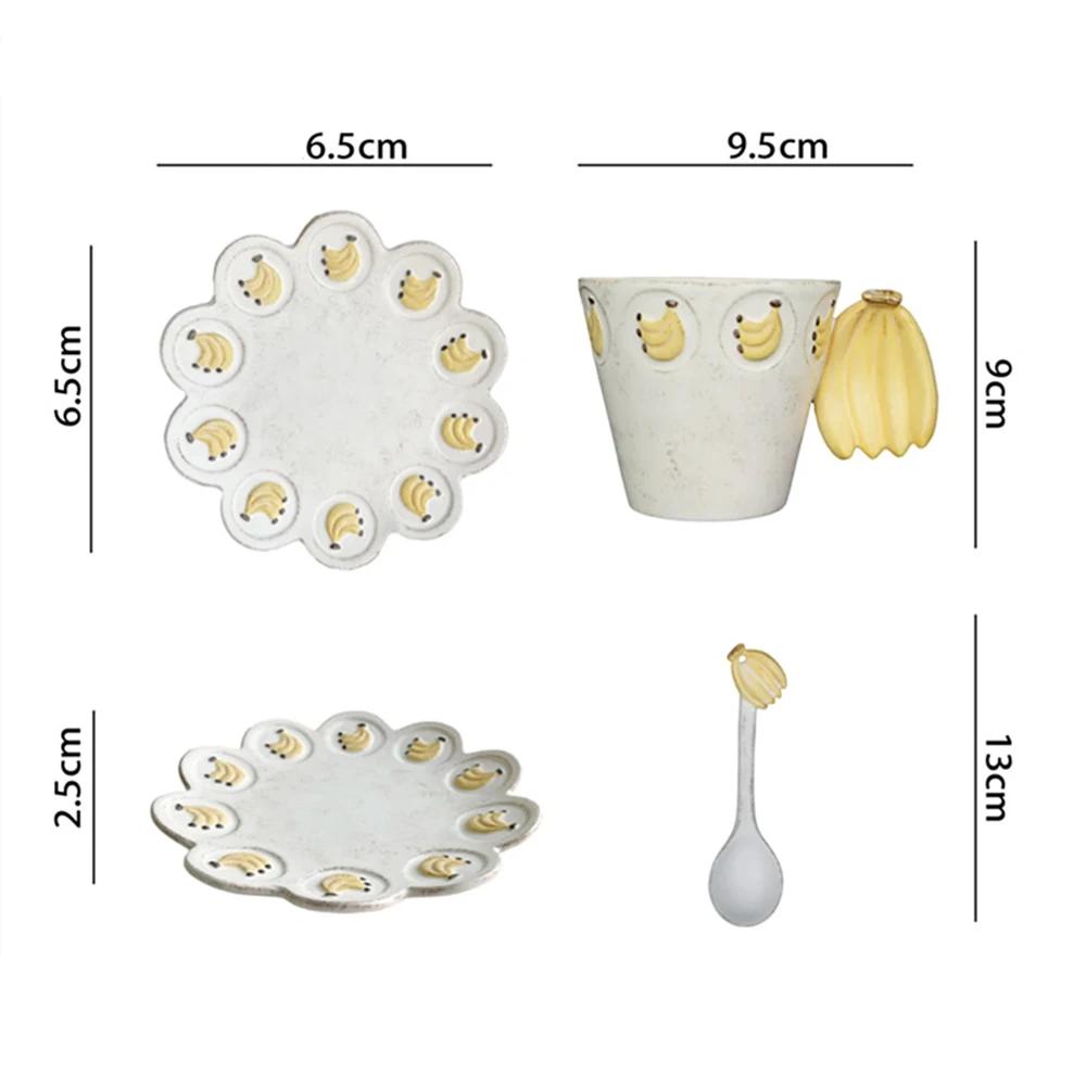 Creative Banana-shaped Cup Saucer Spoon Set Cute Japanese Ceramic Tableware Dessert Plate Simple Breakfast Cup Coffee Utensils