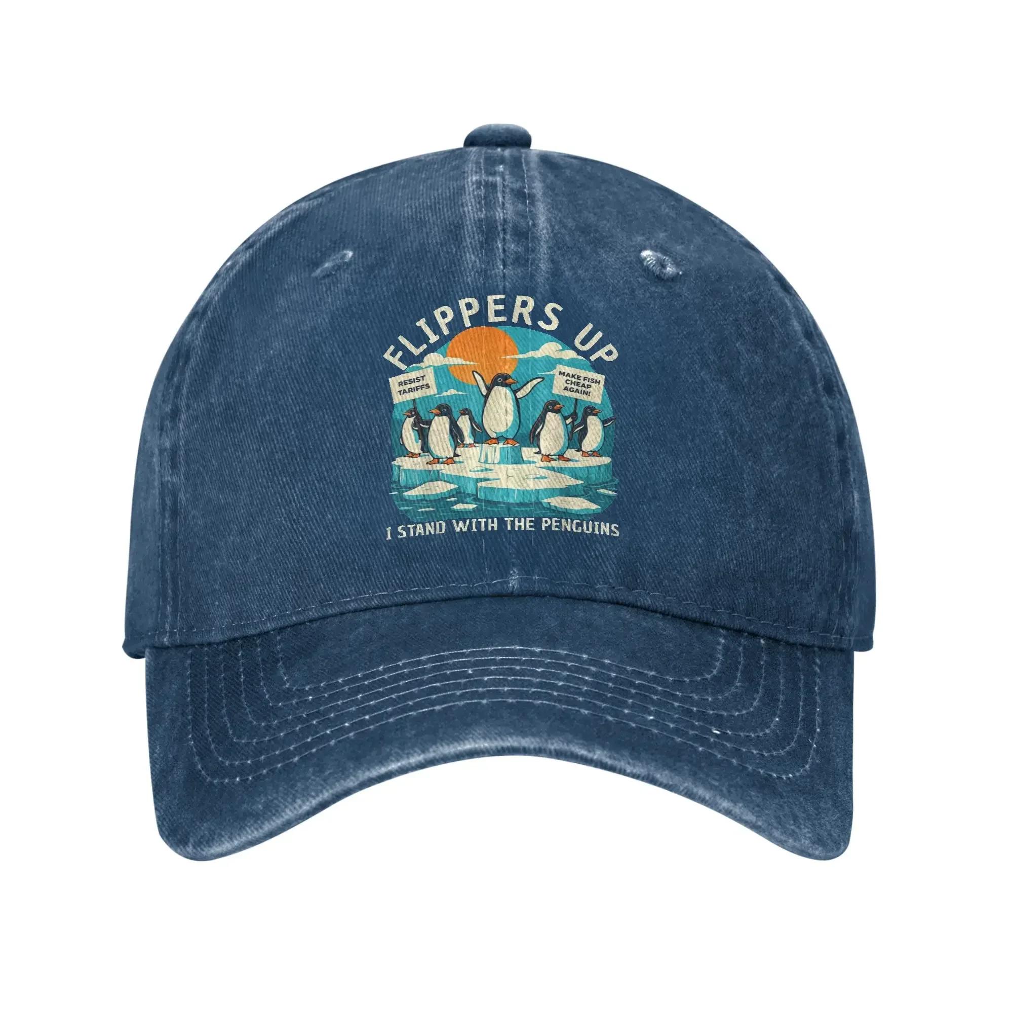 

Funny Resist Penguins Protest Against Tariffs Sun Baseball Cap UnisexTeens Washed Trucker Hat High Quality Baseball Caps Gift One Size